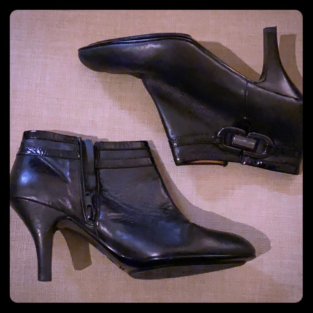 Black leather booties